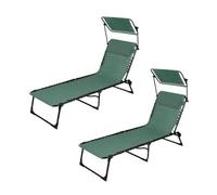 Lot De 2 Bains De Soleil Avec Parasol Et Coussin - Thé Vert Vert