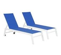 Happy Garden Bains de soleil Barbados Textilène bleu Aluminium blanc – Lot de 2