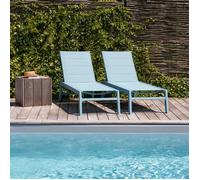 Lot De 2 Bains De Soleil Barbados En Textilène Bleu Clair - Aluminium Bleu Clair Bleu