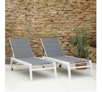 Lot de 2 bains de soleil BARBADOS en textilène gris - aluminium blanc