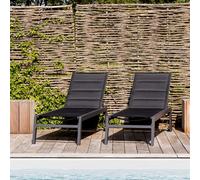 Lot de 2 bains de soleil barbados en textilène noir - alu anthracite