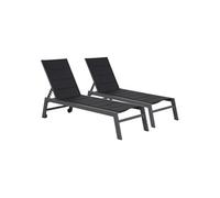 Lot de 2 bains de soleil BARBADOS en textilène noir - aluminium gris anthracite