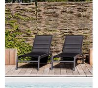 Happy Garden Bains de soleil Barbados – textilène noir, alu anthracite – Lot de 2