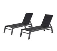 Lot De 2 Bains De Soleil Barbados En Textilène Noir - Aluminium Gris Anthracite Noir
