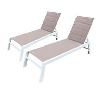 Lot De 2 Bains De Soleil Barbados En Textilène Taupe - Aluminium Blanc Marron