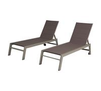 Lot De 2 Bains De Soleil Barbados En Textilène Taupe - Aluminium Taupe Marron