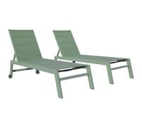 Lot De 2 Bains De Soleil Barbados En Textilène Vert Sauge - Aluminium Vert Sauge Vert