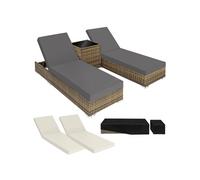 Bain de soleil - TECTAKE - Lot de 2 bains de soleil IRVINE avec table, design luxueux, résine tressée aluminium - Marron naturel