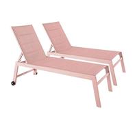 Lot de 2 bains de soleil en aluminium et textilène rose poudré Nouméa - Oviala