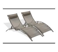 DCB Garden – Bains de soleil Cloé – Lot de 2 aluminium & toile plastifiée – Cappuccino