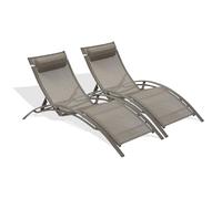 Lot de 2 bains de soleil en aluminium et toile plastifiée - Cappuccino - CL76