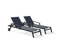 Lot de 2 bains de soleil en aluminium et toile plastifiée - gris anthracite