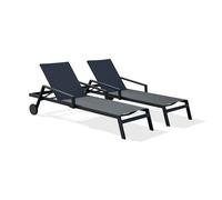 Lot de 2 bains de soleil en aluminium et toile plastifiée - Gris anthracite - IBIZA