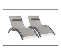 DCB Garden - Lot de 2 bains de soleil en aluminium, toile plastifiée - gris clair