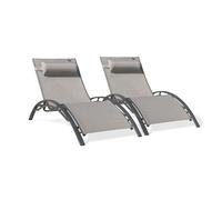 DCB Garden - Lot de 2 bains de soleil en aluminium, toile plastifiée - gris clair