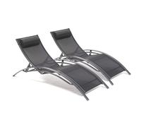 Lot de 2 bains de soleil en aluminium et toile plastifiéee - Noir - CL76