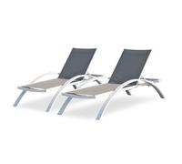 Lot de 2 bains de soleil en toile plastifiée et aluminium - Blanc - BARCELONA