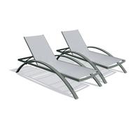 DCB Garden – Lot de 2 bains de soleil Barcelona – toile plastifiée, aluminium – kaki