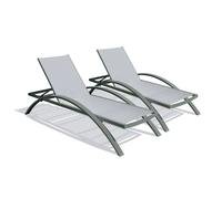 Lot de 2 bains de soleil en toile plastifiéee et aluminium - Kaki - BARCELONA
