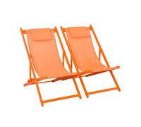 sweeek - Lot de 2 Bains de Soleil - Gaia Orange - Transat en Aluminium Gris Anthracite et textilene Orange avec Coussin Repose tête. chilienne