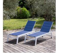 Happy Garden Bains de soleil Barbados Textilène bleu Aluminium blanc – Lot de 2