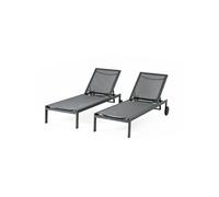 Concept Usine – Bains de soleil Cuba – Inclinables gris foncé, roues aluminium – Lot de 2