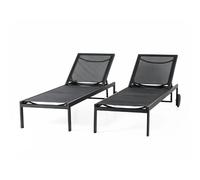 Cuba lot de 2 bains de soleil inclinables noir avec roues en aluminium