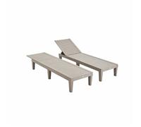 Alice's Garden - Lot de 2 Bains de Soleil. PIA. transats Multi Positions. en Plastique. Gris Taupe