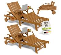 Lot de 2 Bains de Soleil Pliables Juskys SunScape en Bois d’Acacia - Dossier Réglable 4 Positions - 196 x 72 5 x 30 cm