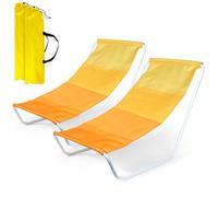 Lot de 2 bains de soleil pliantes VILDE - Structure métallique blanche, tissu polyester jaune, sac de transport inclus