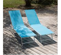 Happy Garden - Lot de 2 bains de soleil pliants Sicilia - Textilène bleu clair, 5 positions