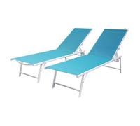 Lot De 2 Bains De Soleil Pliants Sicilia En Textilène Bleu - Structure Blanche Bleu