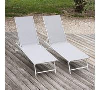 Happy Garden – Lot de 2 bains de soleil pliants Sicilia – Textilène gris, str blanche, 5 pos