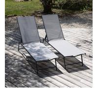 Happy Garden - Lot de 2 bains de soleil Sicilia - pliants en textilène gris, structure anthracite