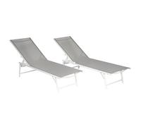 Lot De 2 Bains De Soleil Pliants Sicilia En Textilène Gris - Structure Blanche Gris