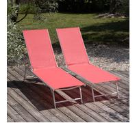 Happy Garden Lot de 2 bains de soleil pliants Sicilia Textilène rose Structure blanche 5 positions