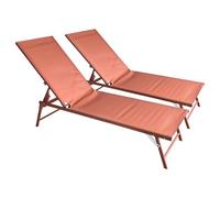Lot De 2 Bains De Soleil Pliants Sicilia En Textilène Terracotta - Structure Terracotta Orange