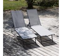Happy Garden - Lot de 2 bains de soleil Sicilia - pliants en textilène gris, structure anthracite