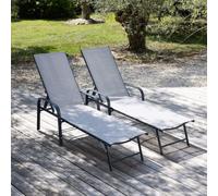 Happy Garden Lot de 2 bains de soleil Sardinia Textilène gris structure anthracite 5 positions