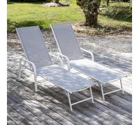 Lot De 2 Bains De Soleil Sardinia En Textilène Gris - Structure Blanche Gris
