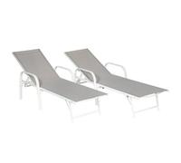 Lot De 2 Bains De Soleil Sardinia En Textilène Gris - Structure Blanche Gris