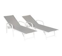 Happy Garden Lot de 2 bains de soleil Sardinia – textilène gris, structure blanche, 5 positions