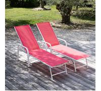 Lot de 2 bains de soleil SARDINIA en textilène rose - structure blanche