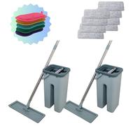 Lot de 2 Balai Magique avec 5 éponges offertes - VENTEO - Balai tête Extra Large et pivotante 360° - Seau à 2 Compartiments - Nettoyage et Essorage - 8 lingettes Microfibres - Eponge nettoie