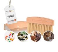 Lot de 2 balayettes de table de qualité supérieure en bois et métal - Petit et léger - Mini pelle et balai - Fixation magnétique - Brosse de table en hêtre et pelle en métal - Balayette portable et