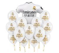 Lot de 2 ballons d'anniversaire Real Madrid avec 12 ballons en latex et foil pour enfants, fêtes et célébrations du Real Madrid
