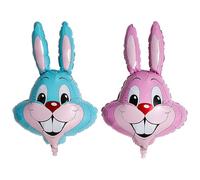 Lot de 2 ballons en aluminium en forme de tête de lapin pour Pâques - Décoration de fête de Pâques - Super forme de tête de lapin - Pour l'intérieur et l'extérieur - Rose et bleu