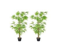 Outsunny Lot de 2 bambous artificiels Hauteur 1,5 m 644 Feuilles denses réalistes Pot Inclus Noir avec Lichen Vert