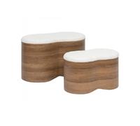 Lot de 2 bancs coffres de rangement en bois et bouclette blanche - Longueur 72 x Profondeur 45 x Hauteur 40,5 cm