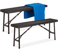 Lot de 2 bancs de brasserie Relaxdays, bancs pliants pour terrasse et jardin, en plastique, banc de camping D x L x H : 42 x 100 x 25 cm, marron